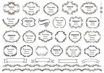 Calligraphic design elements . Decorative swirls or scrolls, vintage frames , flourishes, labels and dividers. Retro vector illustration.