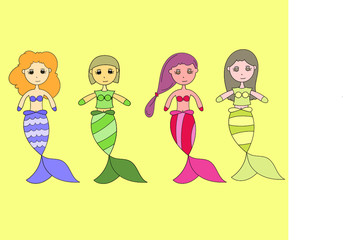 Pack mermaid ,hand drawn avatar free vector