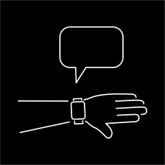 Vector smart watch linear icon with message on smartwatches | flat design thin line white modern illustration and infographic isolated on black background
