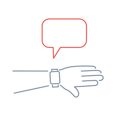 Vector smart watch linear icon with message on smartwatches | flat design thin line blue and red modern illustration and infographic isolated on white background