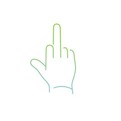 vector modern flat design linear icon of middle finger hand gesture | thin line pictogram with green and blue gradient isolated on white background
