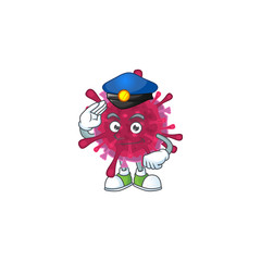 A character design of amoeba coronaviruses working as a Police officer