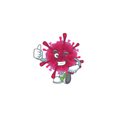 A mascot icon of amoeba coronaviruses making Thumbs up gesture