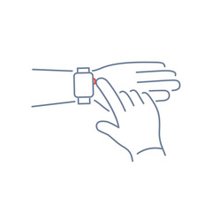 Vector smart watch linear icon with push button on smartwatches with one finger gesture | flat design thin line blue and red modern illustration and infographic isolated on white background