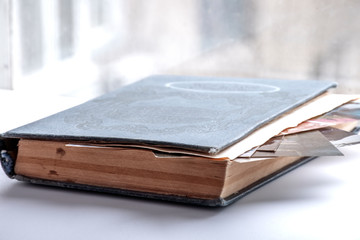 Old book closeup, book on a light background.