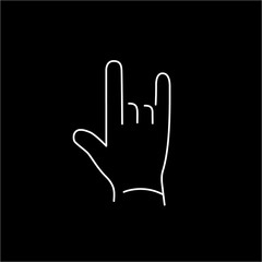 vector modern flat design linear icon of rock hand gesture | white thin line pictogram isolated on black background