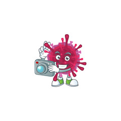 A amoeba coronaviruses Photographer cartoon character in action with a camera