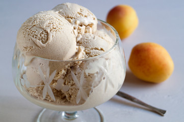 Ice cream balls in a glass vase.