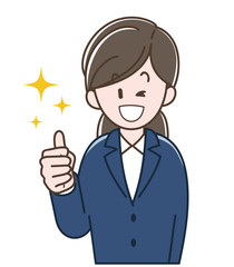 グッドサインをするスーツの女性