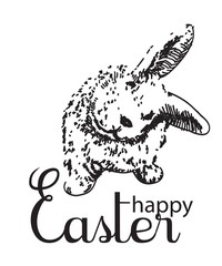 easter greeting card with easter hare and lettering isolate, vector