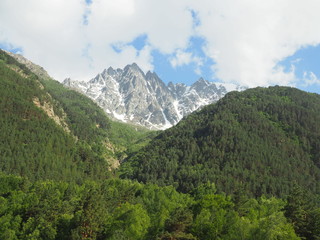 Fototapeta na wymiar Landscape with forest mountains. elbrus region