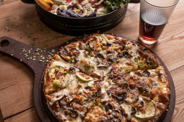 Vegetable pizza for vegetarians top view