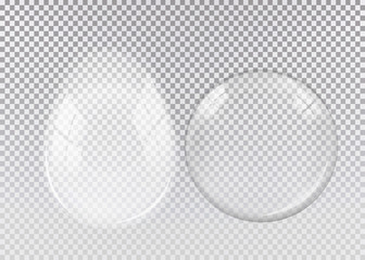 Glass transparent Christmas ball with snow. Set.