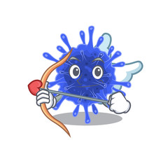 Romantic picture of bacteria coronavirus Cupid cartoon character with arrow and wings