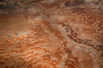 Kati Thanda-Lake Eyre Salt Flats outback South Australia aerial photography with little salt during the summer, brown baron lake textured background, Australia