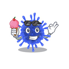 cartoon character of bacteria coronavirus holding an ice cream