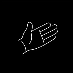 vector modern flat design linear icon of open hand palm gesture | white thin line pictogram isolated on black background