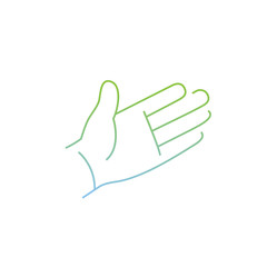Obraz premium vector modern flat design linear icon of open hand palm gesture | thin line pictogram with green and blue gradient isolated on white background