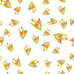 Seamless spring pattern with stylized cute pink flowers, tulips.