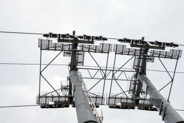 Support of a cable car. The steel structure supporting the cable car.