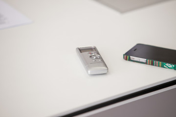 voice recorder phone microphone in hand, press conference