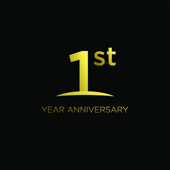 gold black 1st anniversary letter logo icon design with ribbon banner