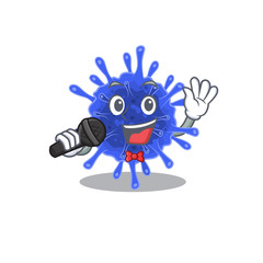 Cute bacteria coronavirus sings a song with a microphone