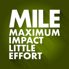 MILE - Maximum impact little effort acronym, business concept background