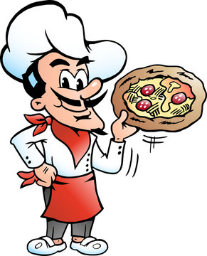 Vector Cartoon illustration of a happy Italian Pizza Chef Baker
