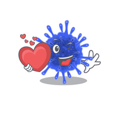 A romantic cartoon design of bacteria coronavirus holding heart