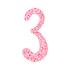 Number three silhouette decorated with red dots. Vector illustration, easy to edit, manipulate, resize or colorize. Perfect for postcards, invitations, posters, or other decorations.