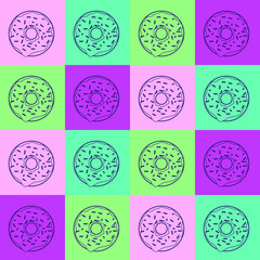 Seamless Pattern of Graphic Illustration Of Colorful Donut Outline For Food Court Wallpaper, Or Decoration