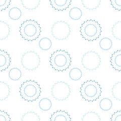 Seamless pattern in charmed round frames of blue winter stars on white background for plaid, fabric, textile, clothes, tablecloth and other things. Vector image.