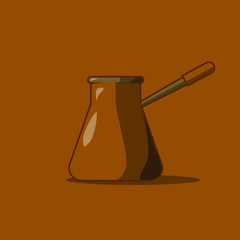 Vector Illustration Of Copper Turkish Coffee Brew Tools For Coffee Shop's Menu Design, Coffee Shop Decoration, Delivery Box