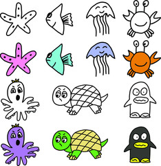 childrens hand drawing aquatic animals