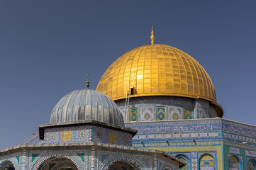 Fototapeta na wymiar Al-Aqsa Mosque, the shrine of Islam in Jerusalem. Details of the Dome of the Rock located on the Temple Mount in the Old Town.