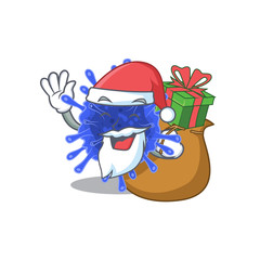 Santa bacteria coronavirus Cartoon character design with box of gift