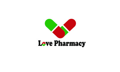 Medical pharmacy logo design template. Love pharmacy logo