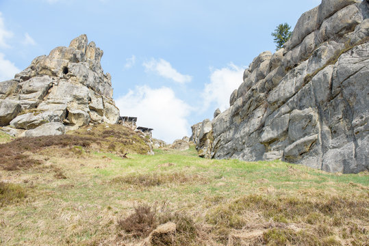 Mountain views of spring day in Tustan Ukraine 