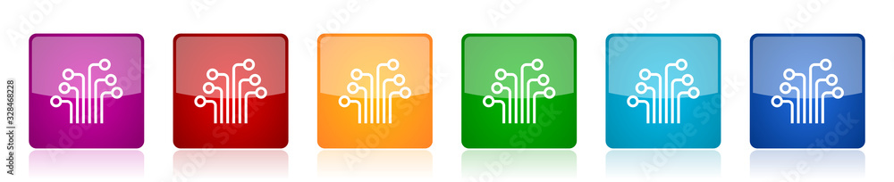 Leinwandbilder Circuit icon set, technology, chip, processor colorful square glossy vector illustrations in 6 options for web design and mobile applications