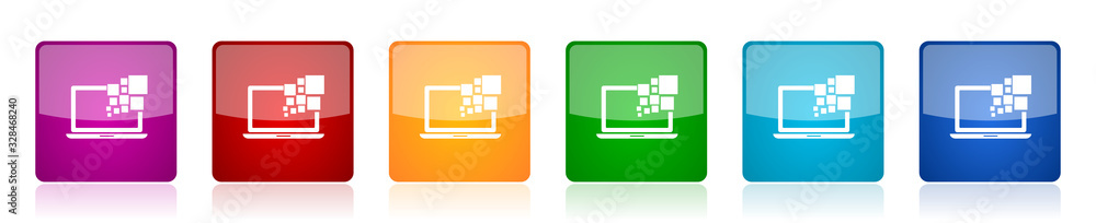 Aufkleber Laptop icon set, notebook, computer colorful square glossy vector illustrations in 6 options for web design and mobile applications