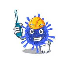 Smart automotive bacteria coronavirus presented in cartoon character design
