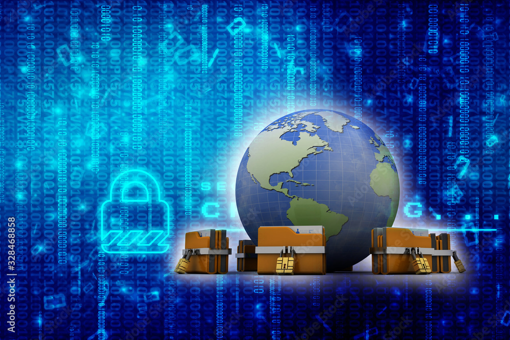 Poster yellow folder and lock. data security concept. 3d rendering