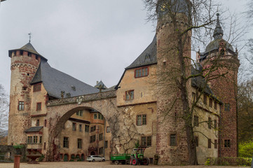 Fototapeta na wymiar Bottom view of an old German castle