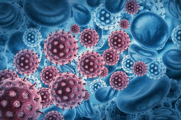 Virus infected blood cells.3d illustration