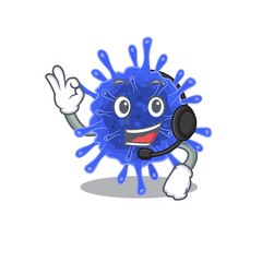 Charming bacteria coronavirus cartoon character design wearing headphone