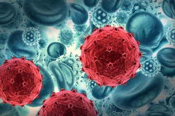 Cancer cells infected blood.3d illustration