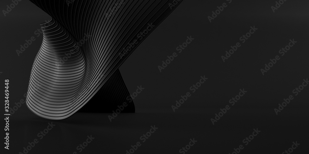 Aufkleber abstract of black space, dark twisted shape, architecture details,perspective of future sculpture de