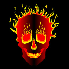 Human skull on fire. Stylized occult illustration. Vector square orientation