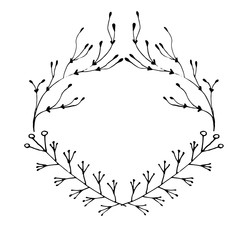 Vector hand drawn doodle wreath. Ink illustration  for anniversary cards, wedding invitations, Valentines day cards, badges, emblems.